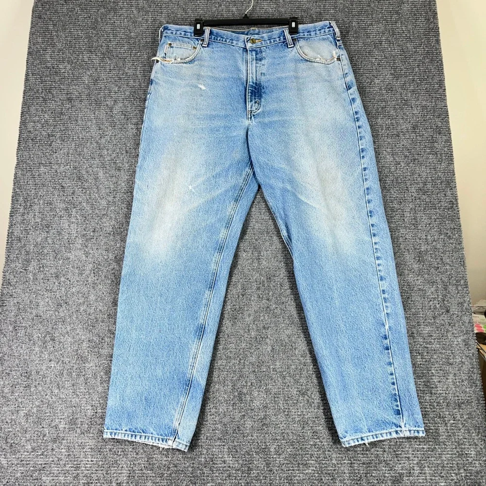 Carhartt Relaxed Fit Tapered Leg‎ Jeans Light Wash Denim 40 32 Men Workwear